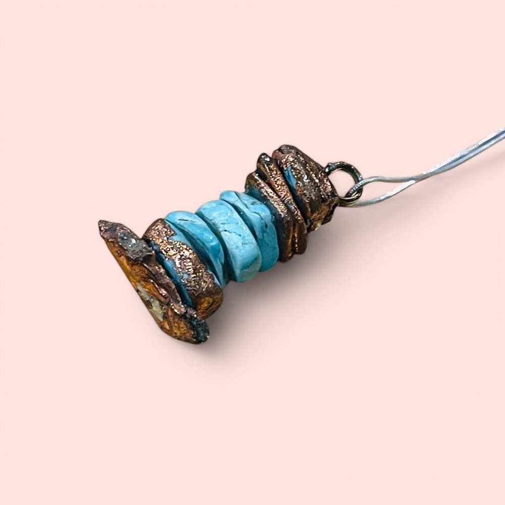 Copper, 925 Silver, and Turquoise Stacked Stone Pendant NEW